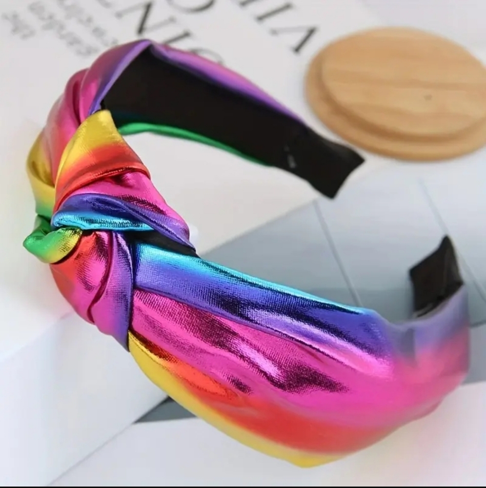 Colorful Satin Knot Headband Bright Rainbow Colors - Picture 2 of 6